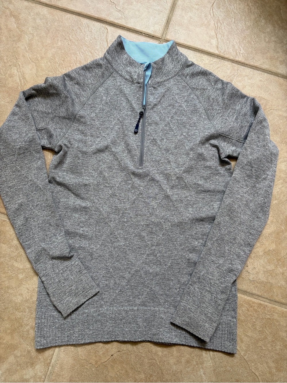 Southern Tide Women's Heather Gray Quarter-Zip Sweater with Light Blue Trim